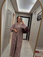Melanj Desenli Triko Görünümlü Örme Kumaş 3'lü Takım (Kimono, Bluz ve Pantolon)