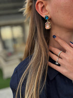 Sapphire & Peach Kristal Sallantılı Küpe
