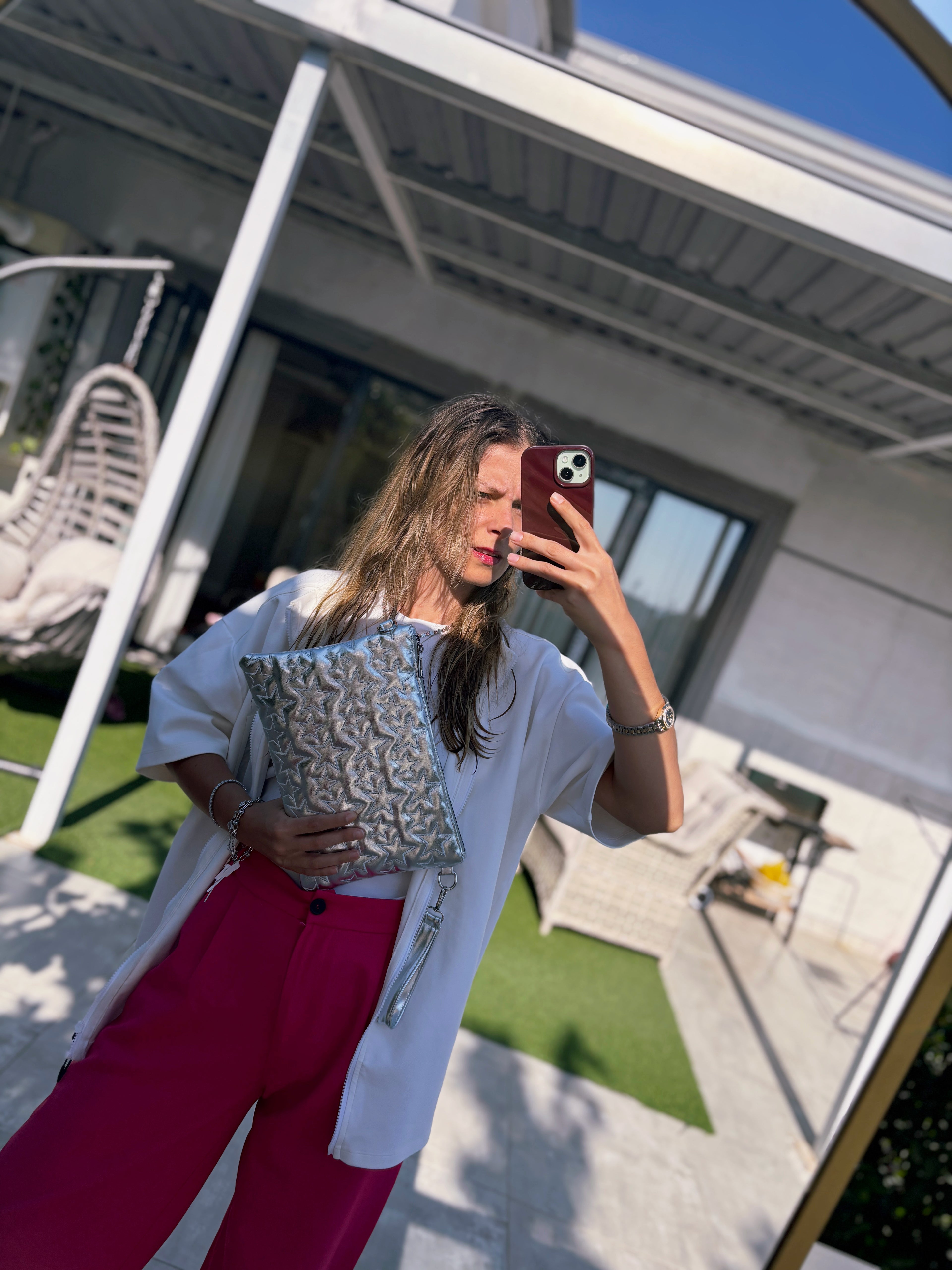 Yıldız Nakışlı Çapraz ve Clutch Çanta