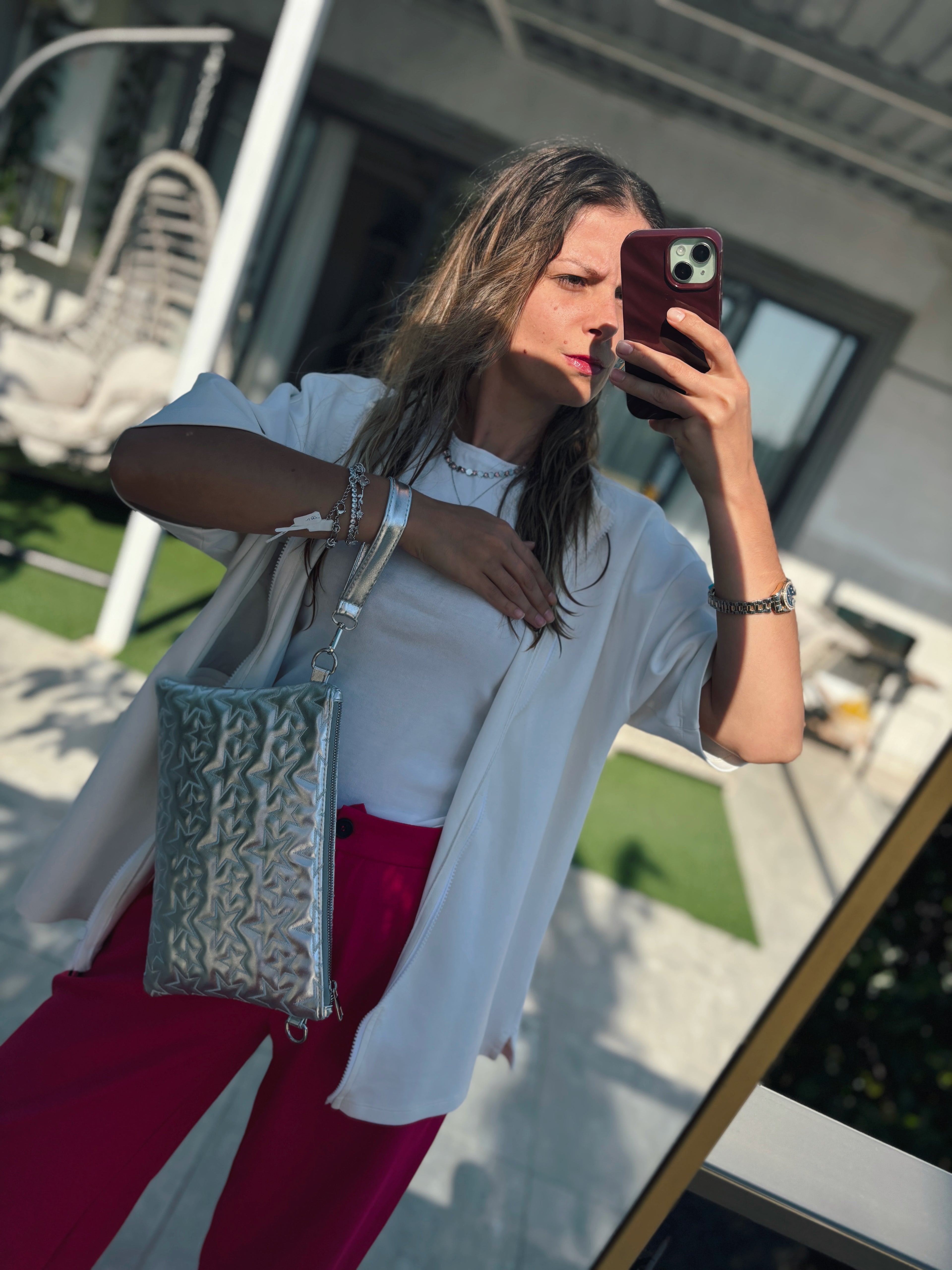 Yıldız Nakışlı Çapraz ve Clutch Çanta