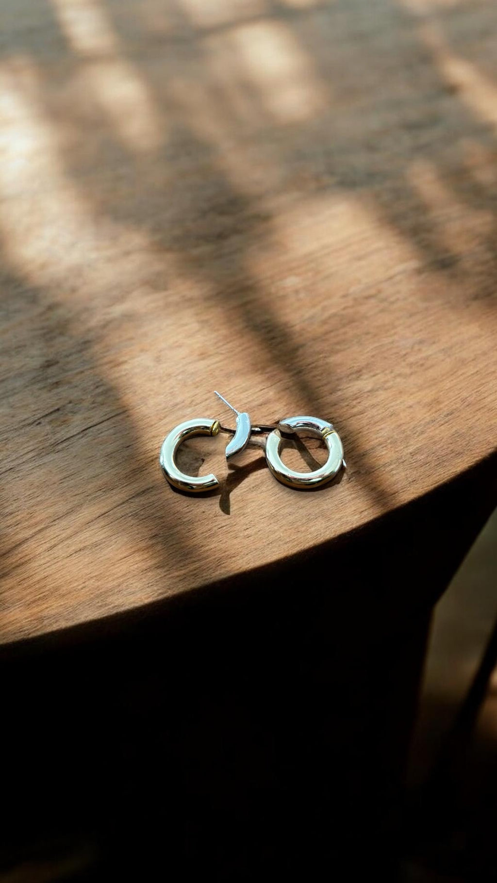 Duo İki Renkli (Gold-Silver) Modern Geçmeli Halka Küpe