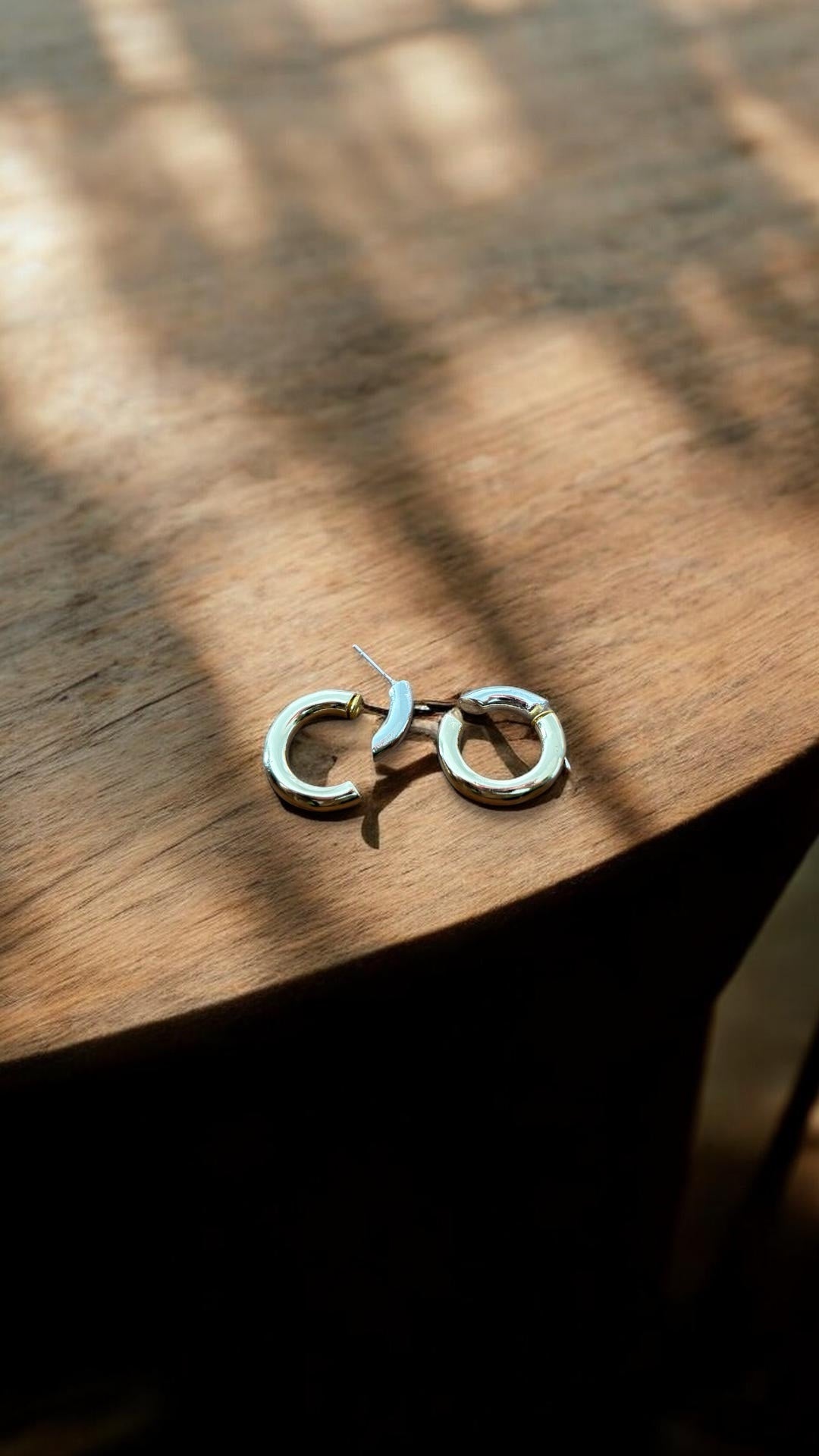 Duo İki Renkli (Gold-Silver) Modern Geçmeli Halka Küpe