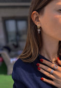 Çoklu Görünüm Baget Kristal Sallantılı Çelik Küpe