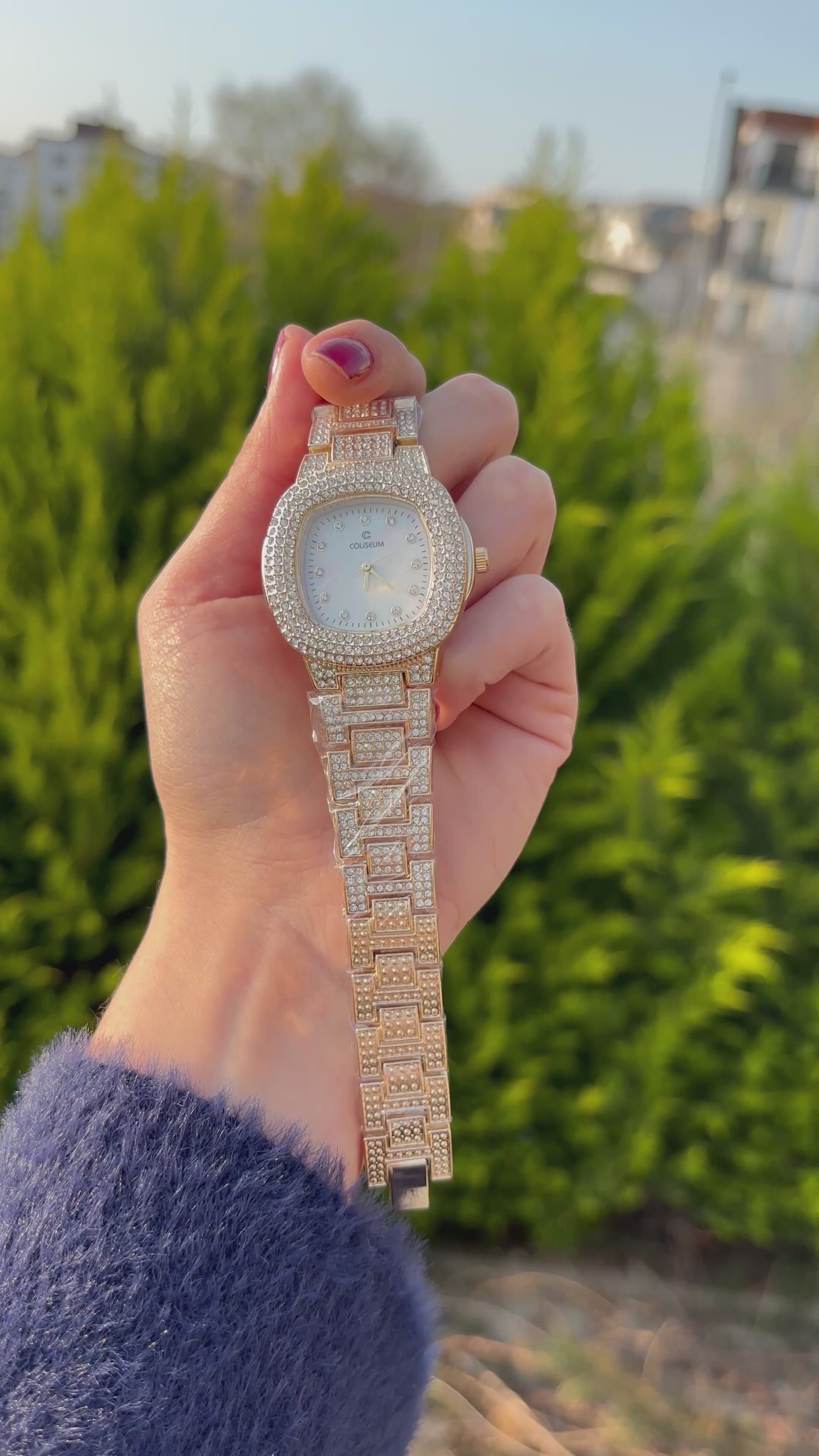 Zirkon Taş Gold Saat